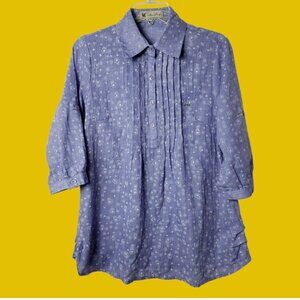 Man Jung Womens Floral Print Pleated 3/4 Sleeve Tunic Shirt Light Purple 44